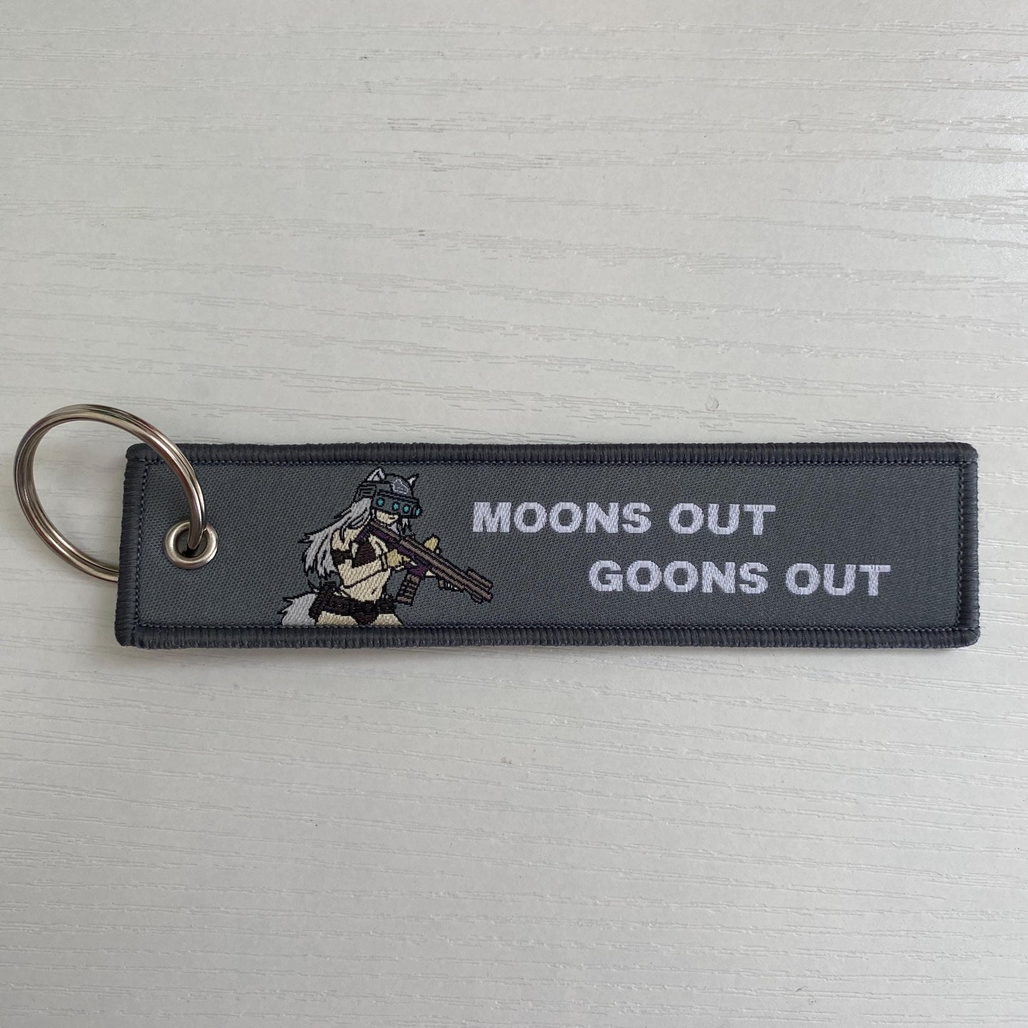 Anime Woven Embroidered Jet Tag Keychain Charm - Moons out Goons Out