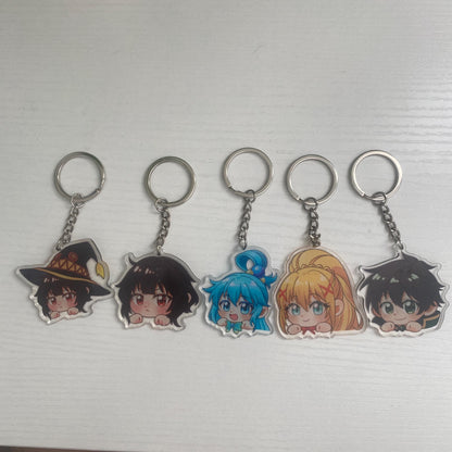 Anime Acrylic Keychain Charms - Konosuba Collection - Megumin - Aqua - Darkness - Kazuma