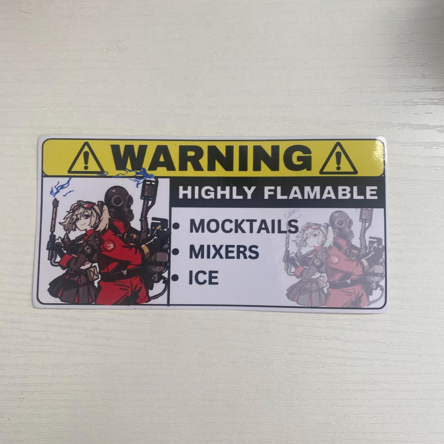 Anime Warning Sign Decal Sticker - Burnice & Pyro - Zenless Zone Zero x TF2