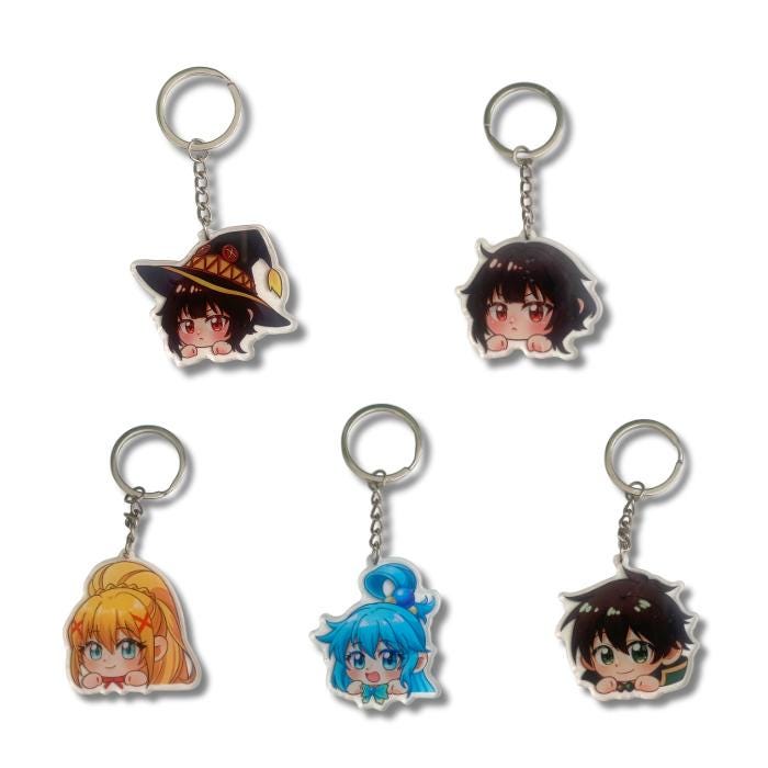 Anime Acrylic Keychain Charms - Konosuba Collection - Megumin - Aqua - Darkness - Kazuma