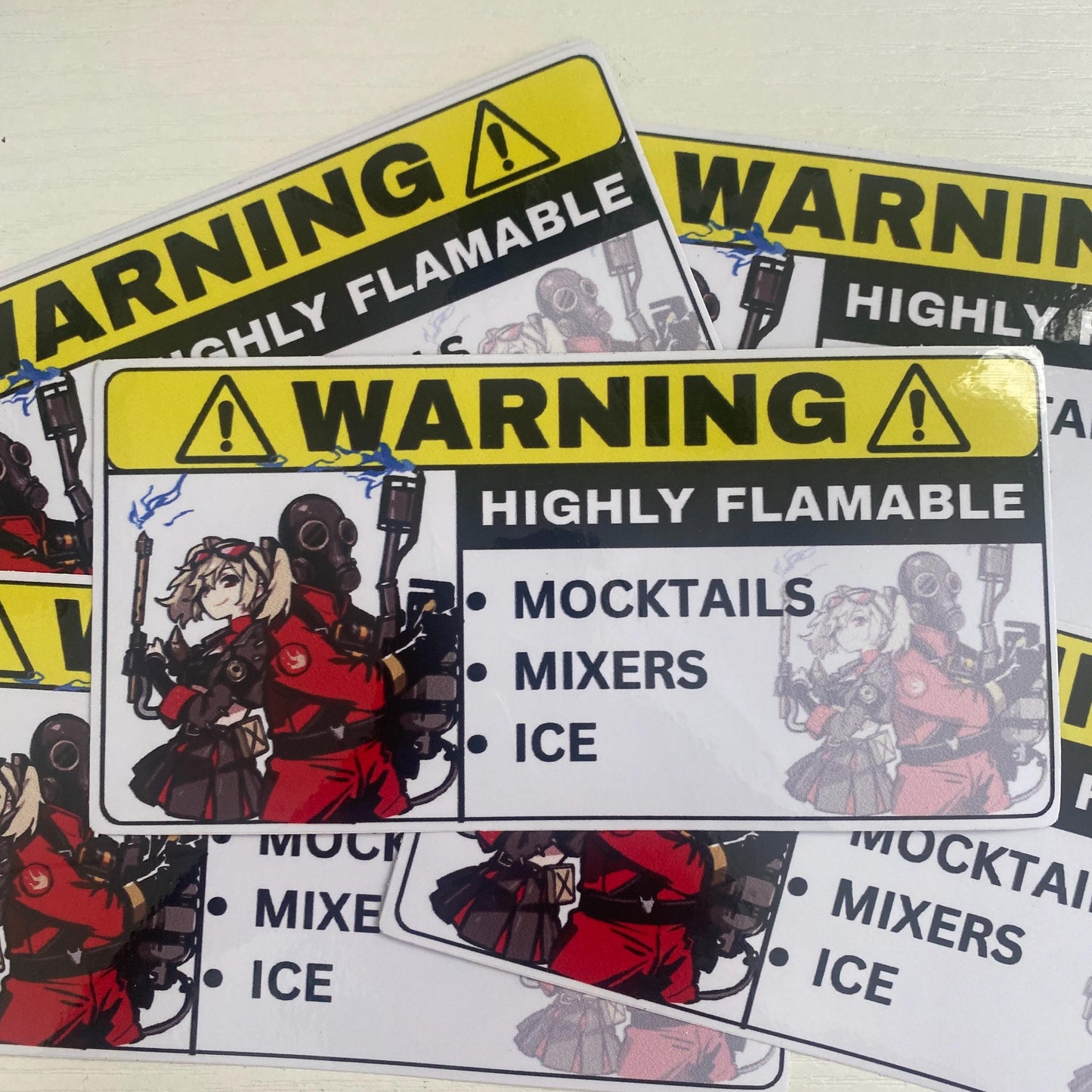 Anime Warning Sign Decal Sticker - Burnice & Pyro - Zenless Zone Zero x TF2