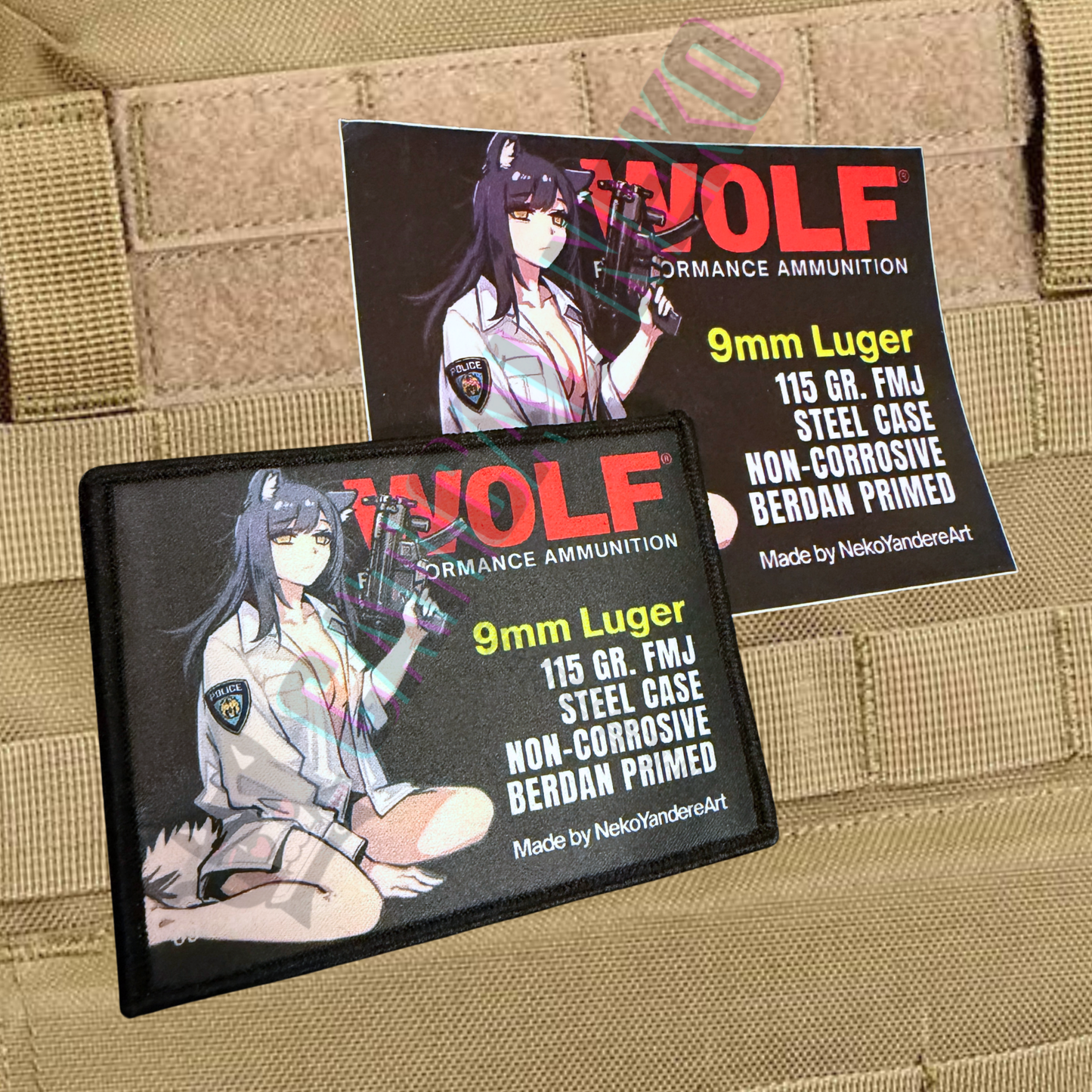 Wolf 9mm Luger Custom Anime Sticker Decal