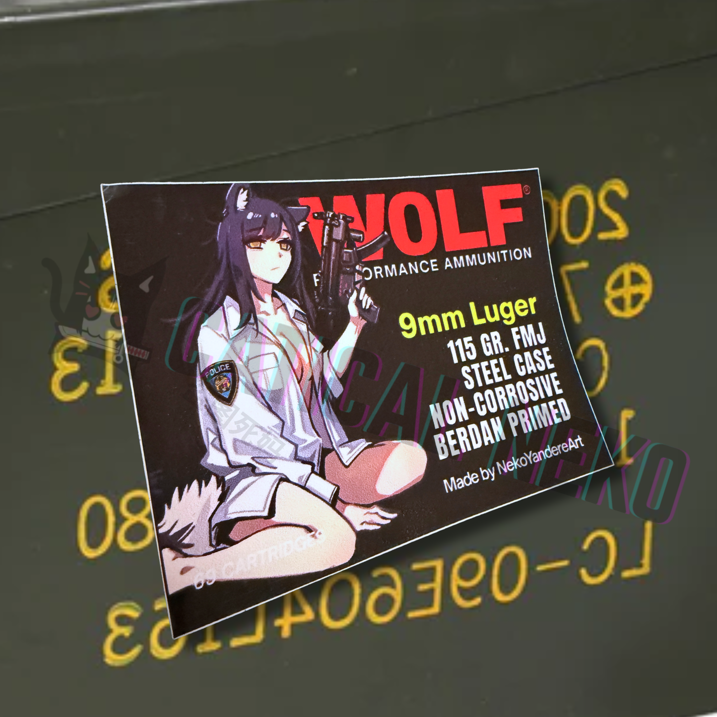 Wolf 9mm Luger Custom Anime Sticker Decal