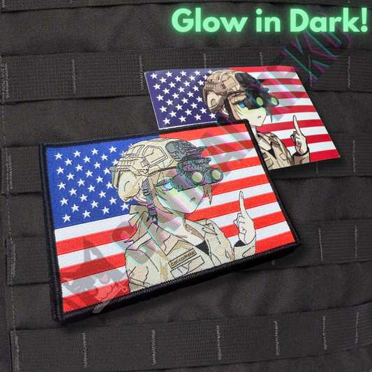 Anime Morale Patch - NVG Girl USA - Flag Version - Glow In Dark