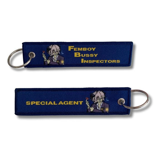 Anime Woven Embroidered Jet Tag Keychain Charm - FBI - Femboy Bussy Inspector - Special Agent